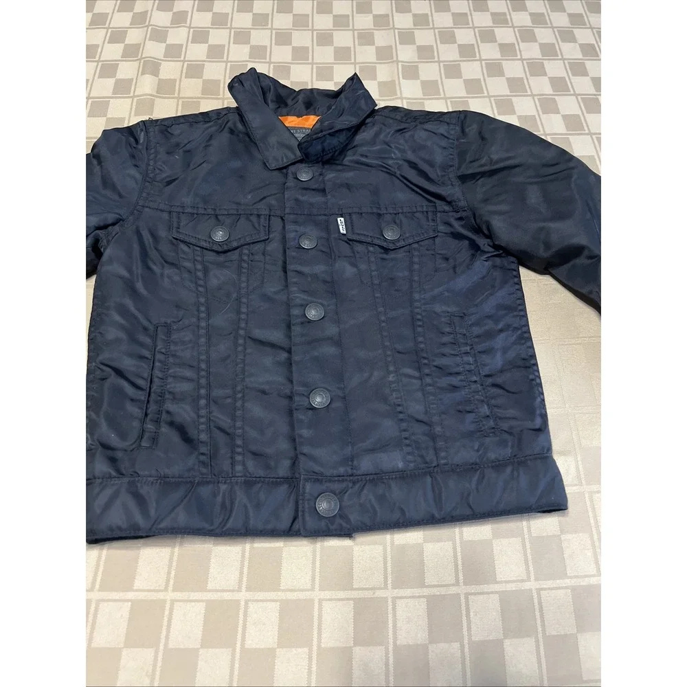 Levis Youth Boys Bomber Jacket Coat Size 7 Black‎ Snap Buttons Lightweight EUC